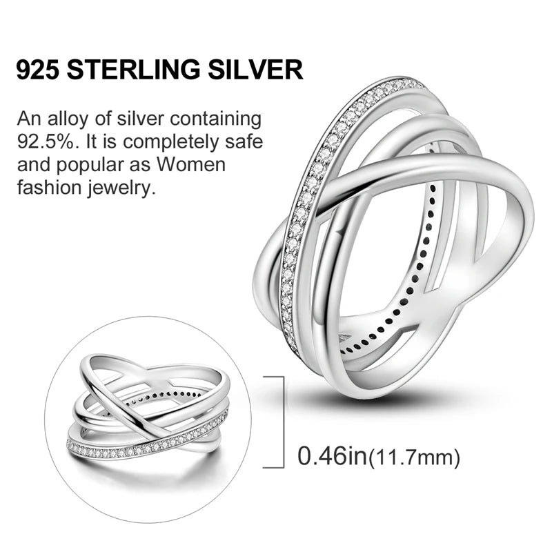 Women’s Sterling Silver Zircon Winding Engagement Wedding Ring Jewelry Gift