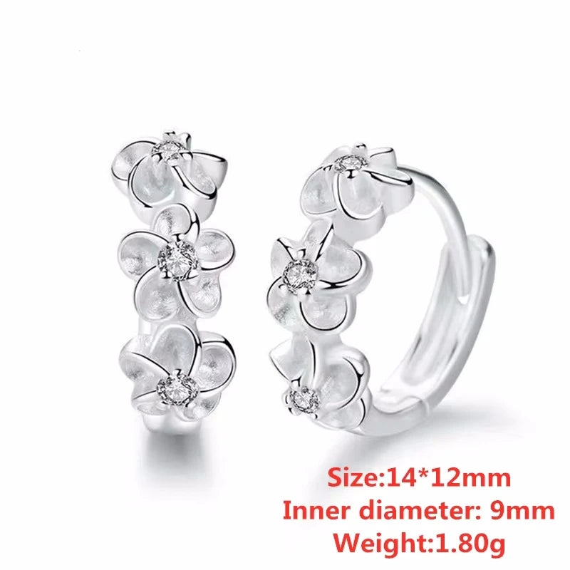 Sterling Silver Rose Flower Hoop Earrings with AAA Zircon for Women