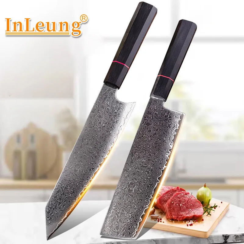 Damascus Steel Chef Knife Set - Professional VG10 Japanese Kitchen Knives for Food Preparation