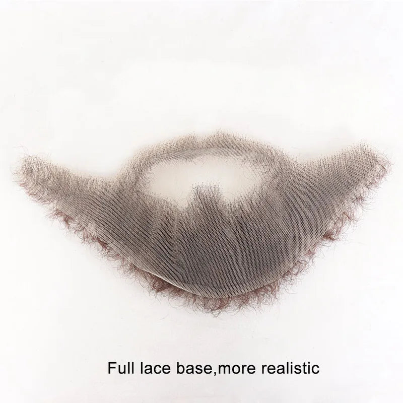 Realistic Fake Beard for Men - Brown Curly Facial Hair with Lace Edge
