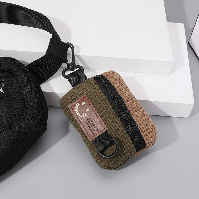 Mini Corduroy Key & Earbud Pouch with Clip - Small Storage Bag for Keys, Coins, AirPods