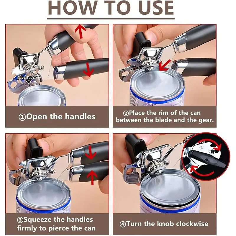 Stainless Steel Can Opener with Bottle Opener - Kitchen Utensil, Durable & Ergonomic