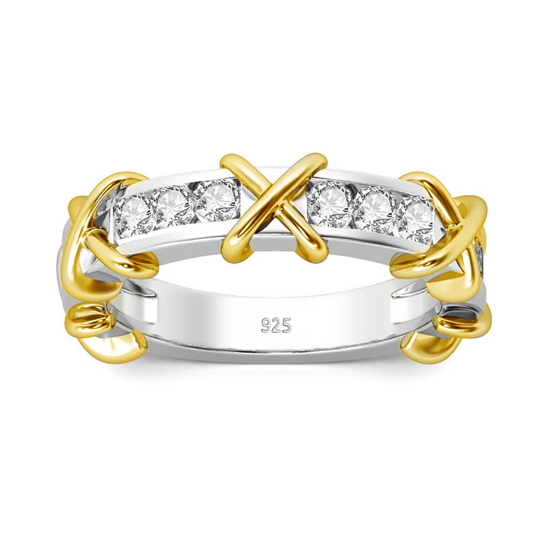Sterling Silver Moissanite Engagement Ring for Women Cross Eternity Band 925 Jewelry