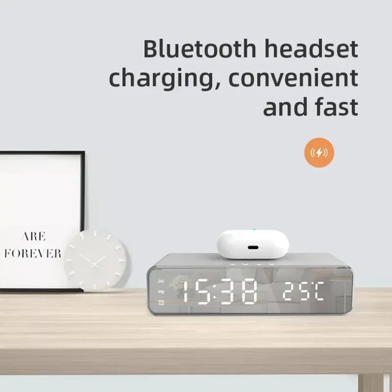 Wireless Charging Alarm Clock with Digital Thermometer & Time Display