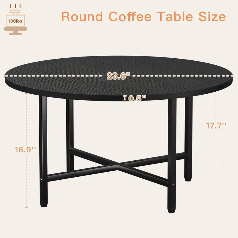Round Coffee Table 23.6 Inch with Metal Frame for Living Room & Office