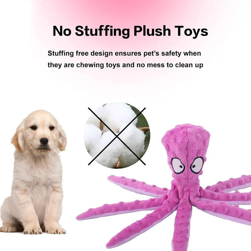 Dog Plush Toy Octopus Non-Stuffed Squeaky Chew Toy for Small Medium Dogs