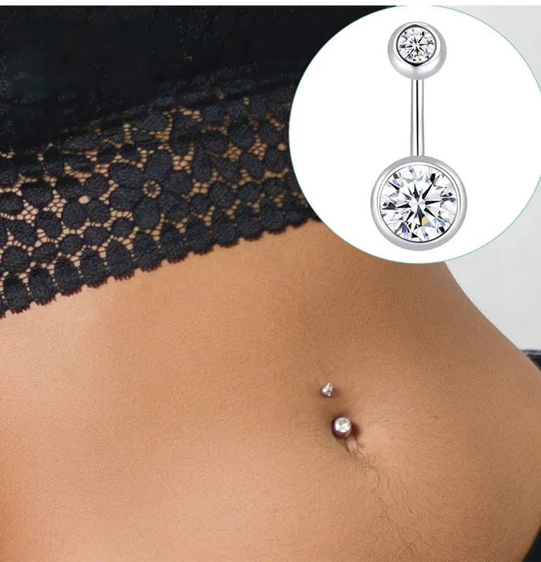 Double Belly Button Rings Stainless Steel Navel Piercing Jewelry with Crystal Rhinestones Women Girls