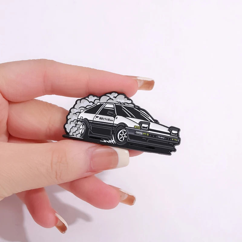 Car Drift Brooch Enamel Pin - Anime Inspired Cartoon Lapel Badge Jewelry Gift