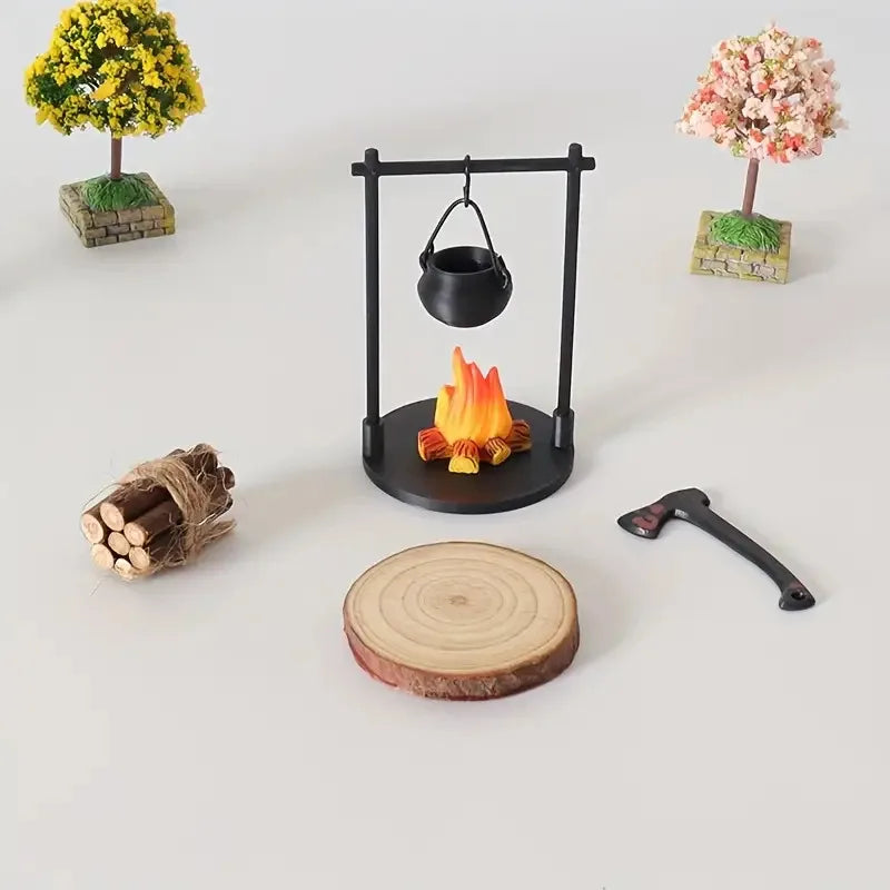 Mini Hanging Campfire and Teapot Dollhouse Decor - DIY Scene Ornament