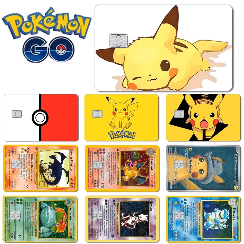 Pokemon Card Decals for Credit Card Skin - Waterproof Stickers with Cartoon Designs