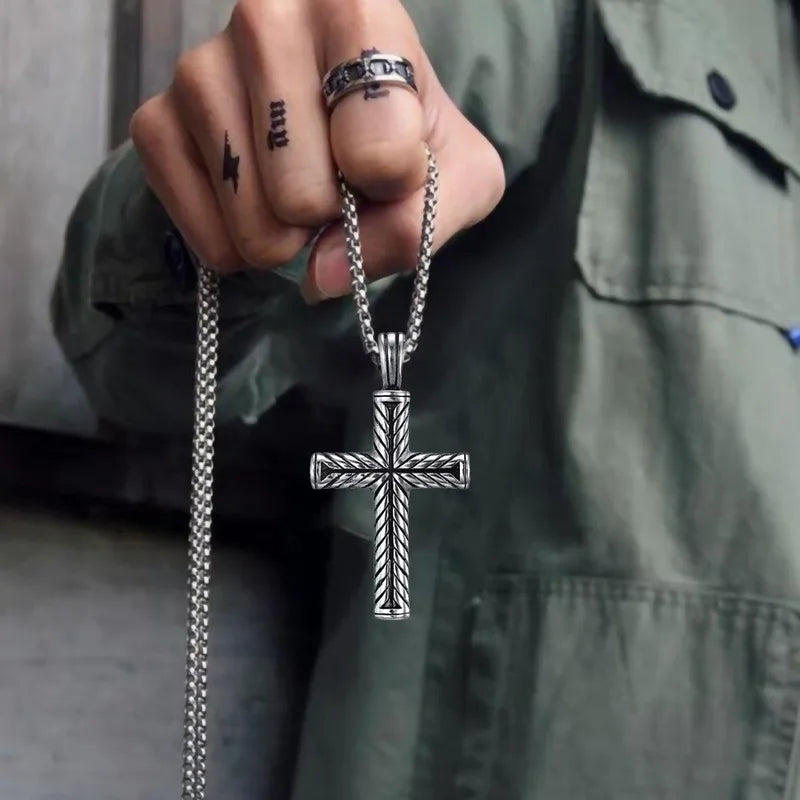 Men's Vintage Cross Pendant Necklace in Titanium Steel - Stainless Steel Jewelry