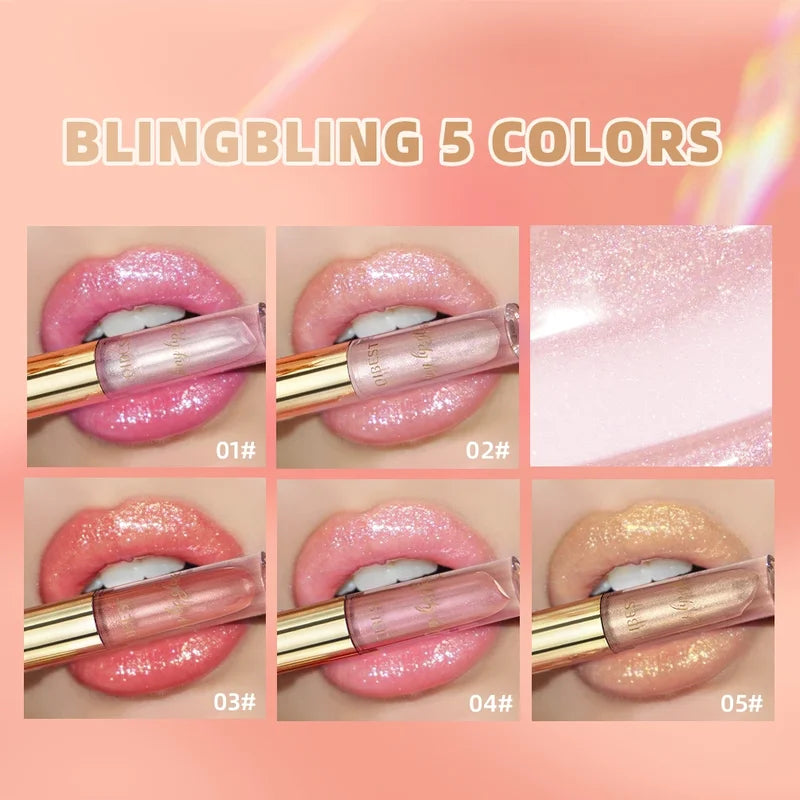 Glitter Lip Gloss Long Lasting Moisturizing Lipstick with Diamond Shine
