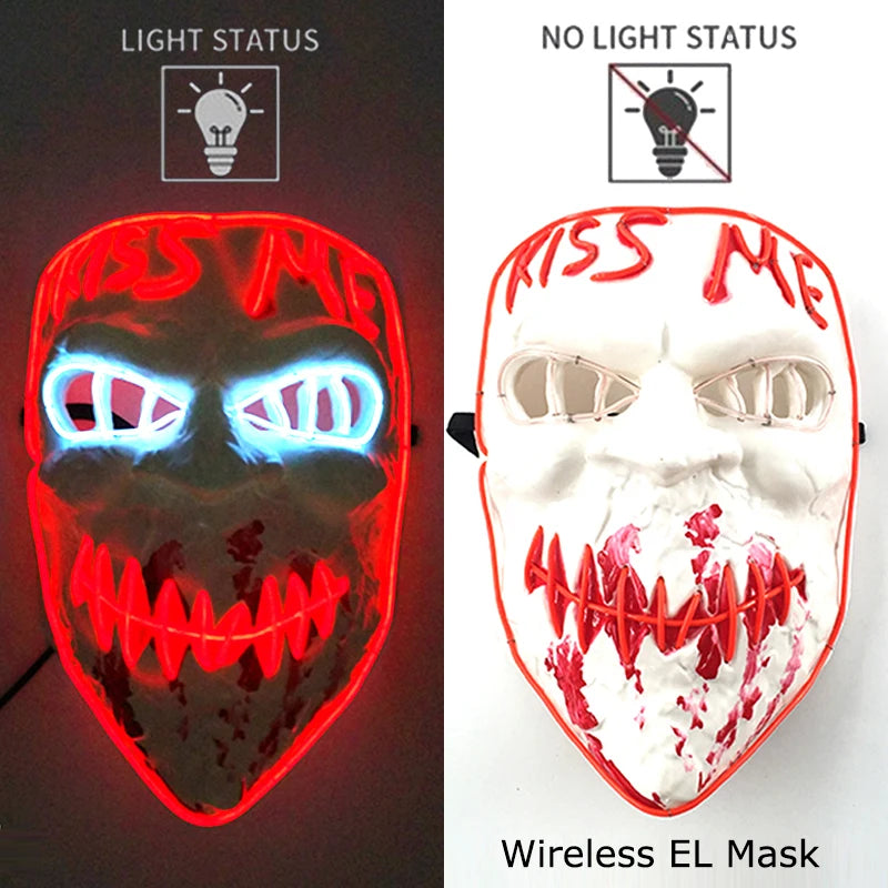 Wireless Neon LED Mask for Halloween Parties - Light Up, Glowing, Purge Mask