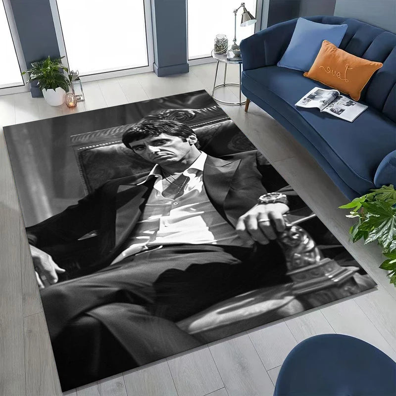 Classic Scarface Tony Montana Movie Art Carpet Rug for Living Room Bedroom Non-slip Floor Mat
