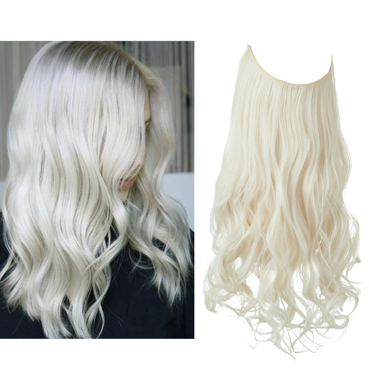 Synthetic Hair Extensions No Clips for Natural Hair - Ombre, Long Wave, Invisible Wire