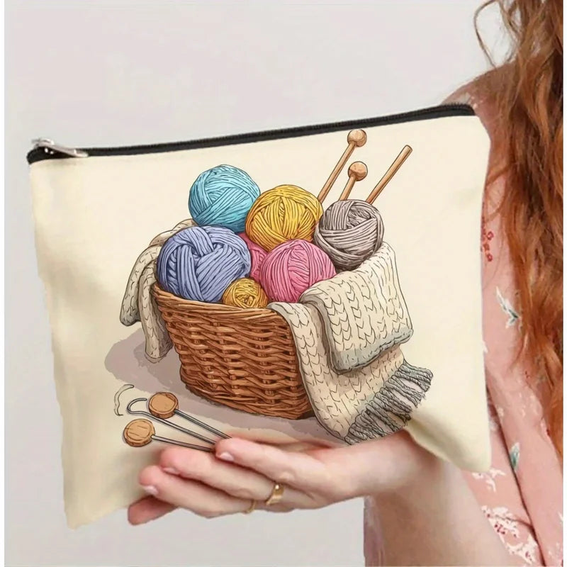 Yarn Pattern Makeup Bag - Travel Cosmetic Organizer with Zipper, Jewelry Storage