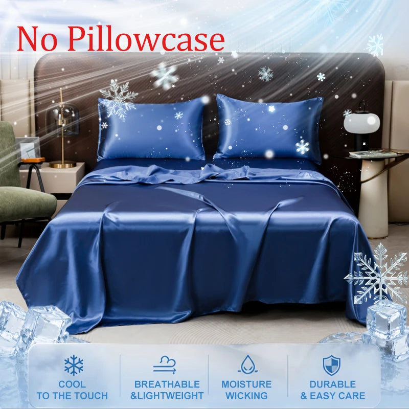 Breathable Summer Cooling Bed Sheet - Ice Silk Flat Sheet for Luxury Bedding