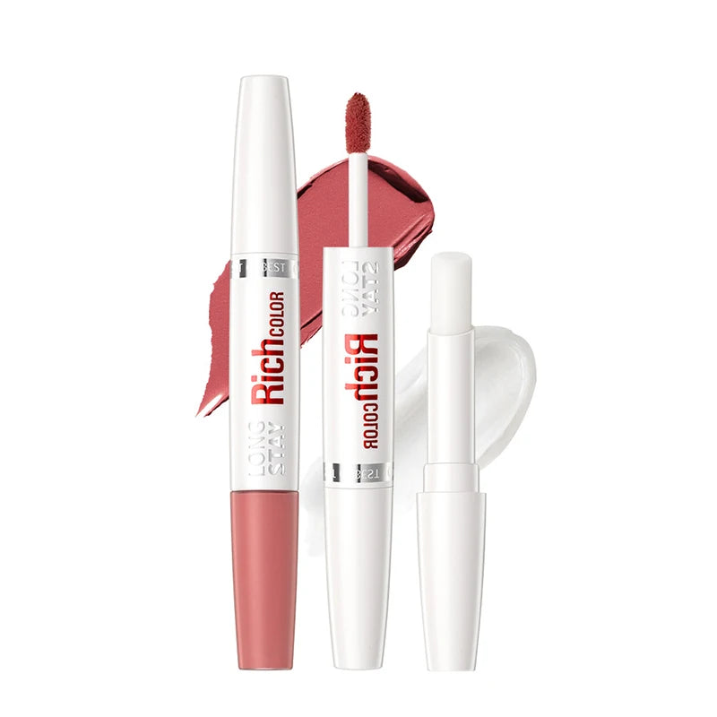 Double-Ended Lip Gloss & Lip Balm Matte Misty Surface Non-Stick Cup Transparent Lip Makeup with Mirror Water Light
