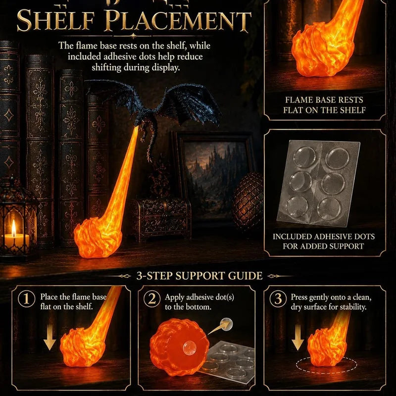 Fire Breathing Dragon Book Nook Light - 3D Printed Flying Dragon Shelf Decor