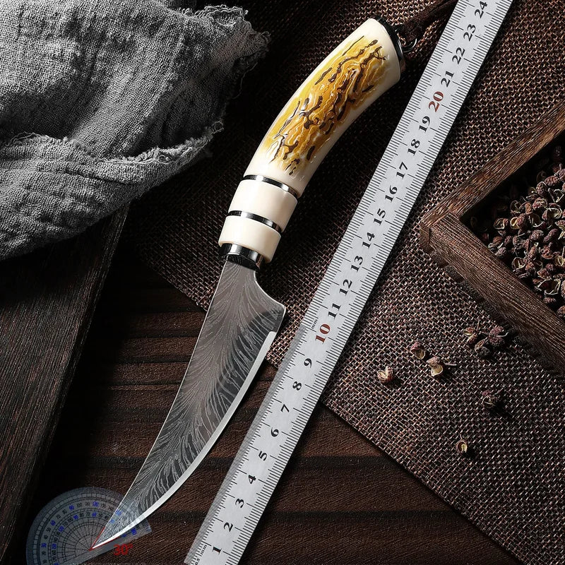 Curved Fruit Knife with Satin Finish and Plastic Handle - Portable Boning Knife