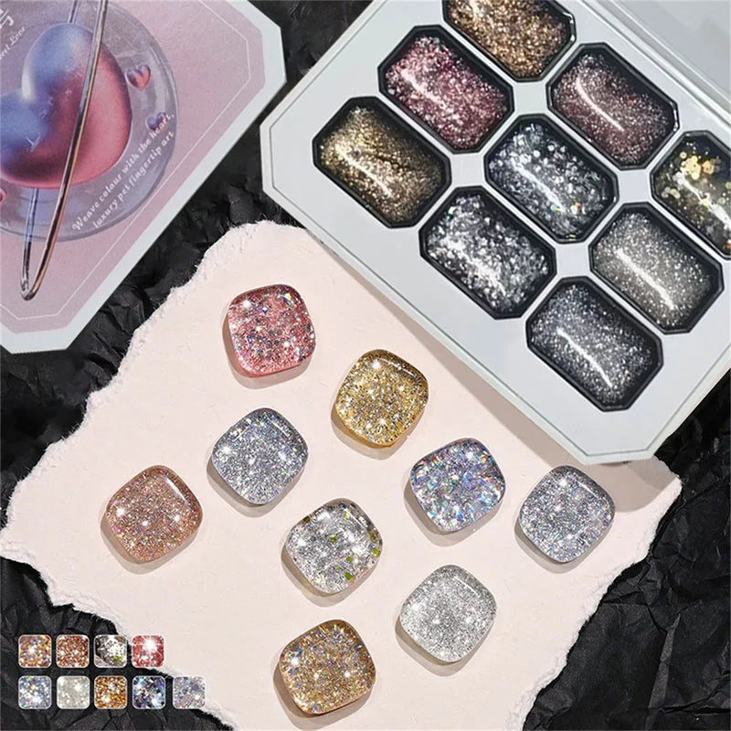Starburst Glitter Nail Polish Set - 9 Colors Soak Off UV & LED Gel for Nail Art