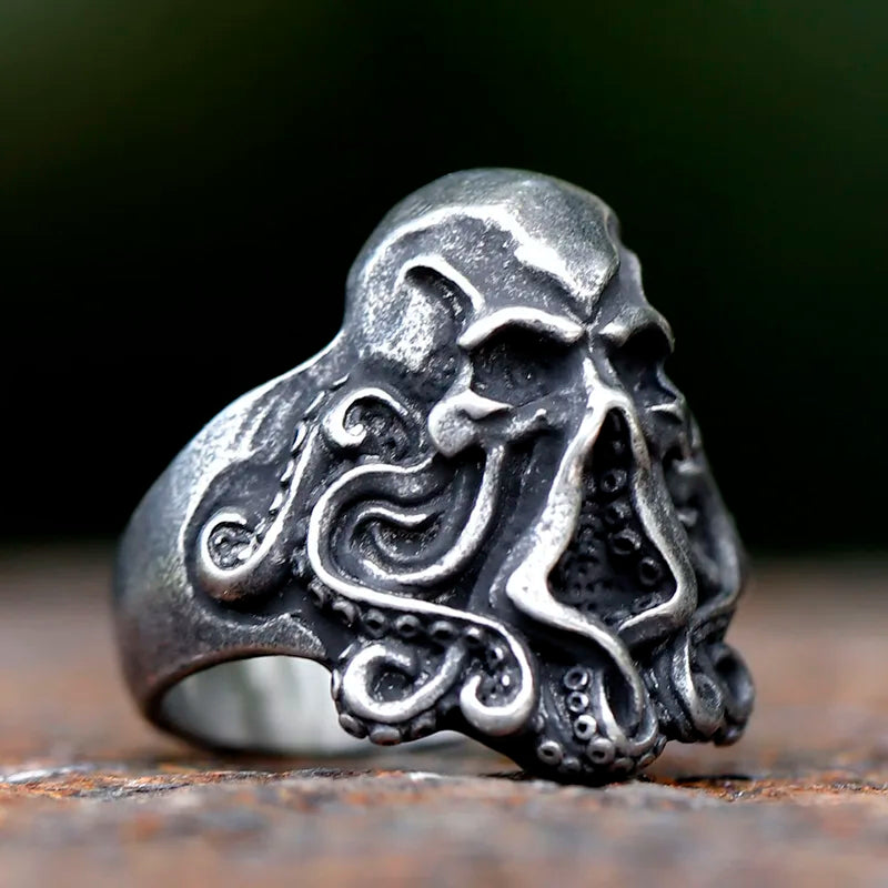 Halloween Octopus Skull Punk Stainless Steel Men’s Ring - Multiple Sizes