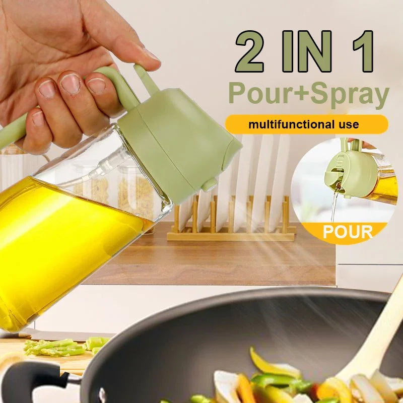 2-in-1 Oil Spray Dispenser Bottle for Cooking & Grilling - Large Capacity