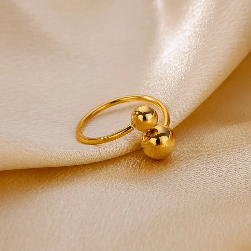 Stainless Steel Double-Layer Bead Ring for Women Geometric Ball Open Jewelry