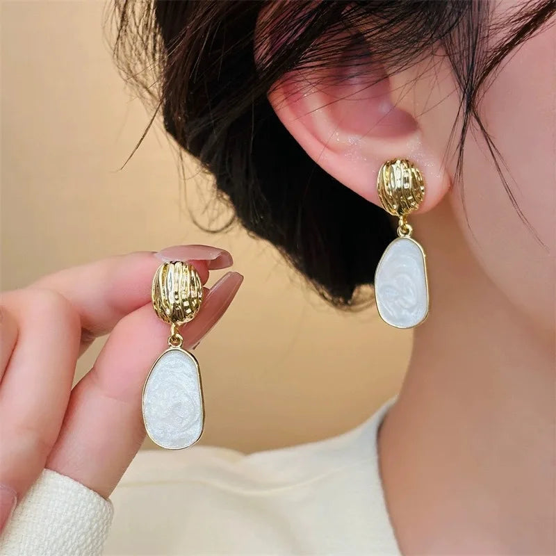 White Irregular Waterdrop Pendant Earrings for Women - Korean Fashion Jewelry