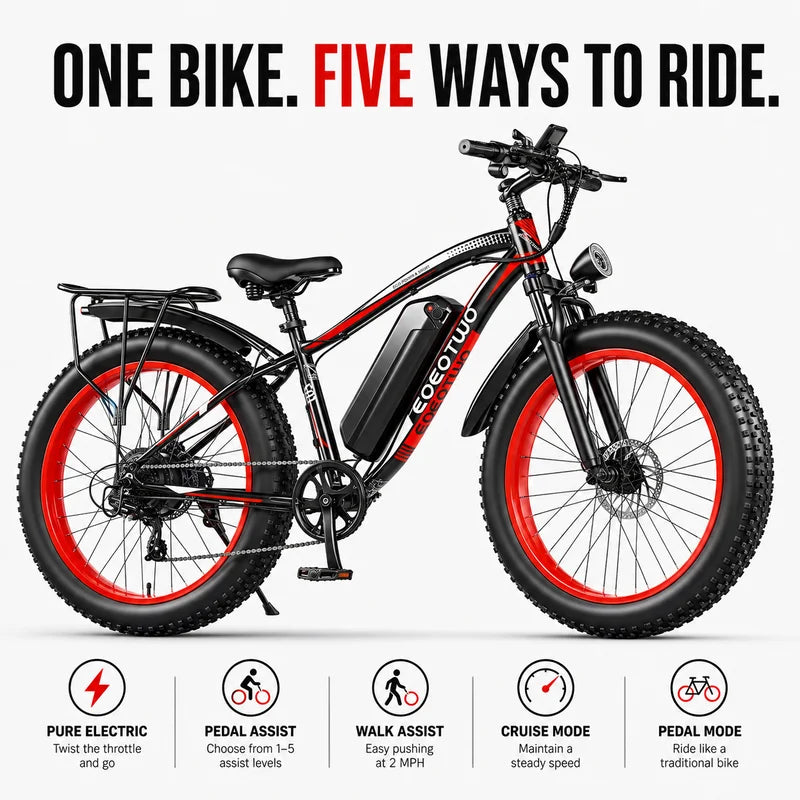 Electric Mountain Bike 1500W 34 MPH 60-Mile Range Fat Tire Off-Road E-Bike