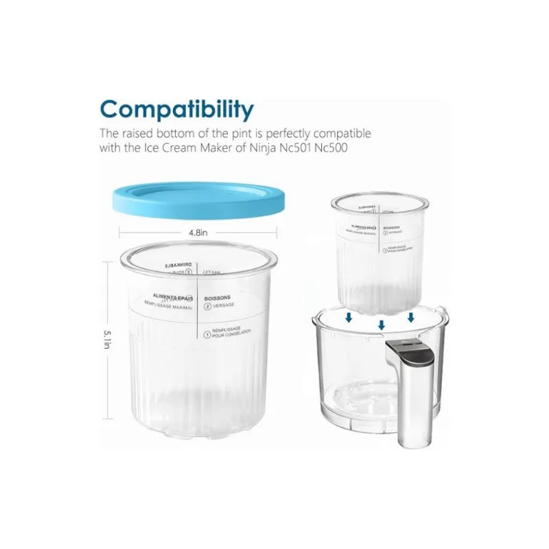Ice Cream Container Replacement Lids for Ninja NC500 NC501 Creami Set - Family Size