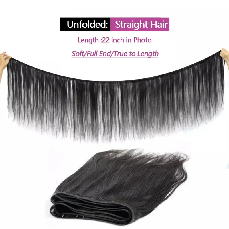 Straight Human Hair Bundles with Closure - Brazilian 20-40 Inch Full Head Set