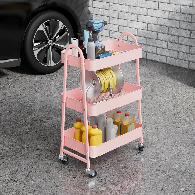 3-Tier Metal Storage Cart with Lockable Wheels - Mobile Utility Organizer for Kitchen, Home & Office