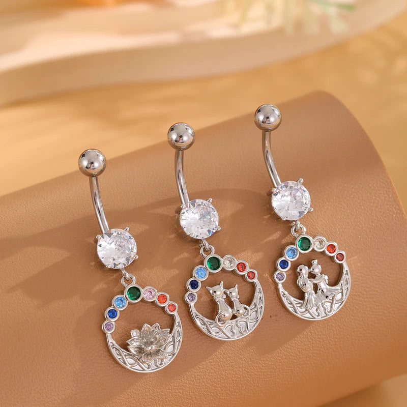 3-6PCS Belly Button Piercing Set 14G Surgical Steel Navel Rings with Pearl & Heart US