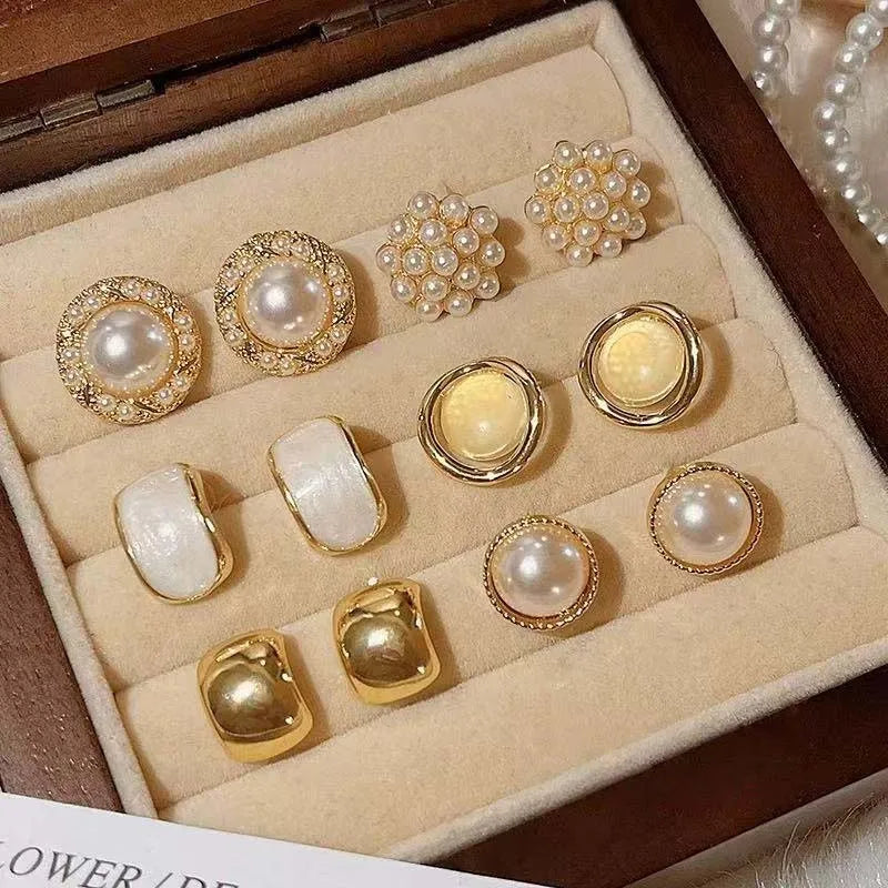 12 Pcs Elegant Pearl Earrings Set for Women Daily Wear Holiday Gifts Jewelry