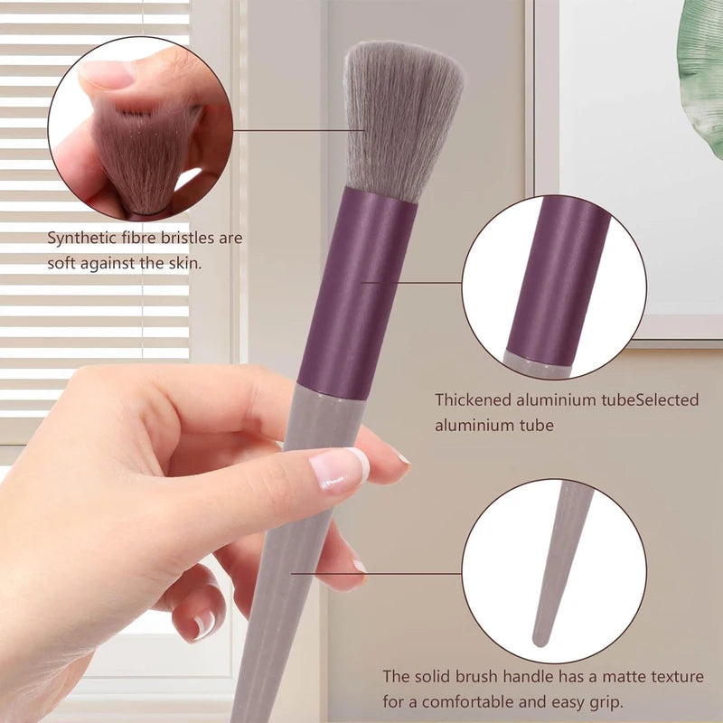 13-Piece Makeup Brush Set with Storage Bag - Soft Synthetic Fibers, Includes Foundation, Eye Shadow, Blush & Lip Brushes