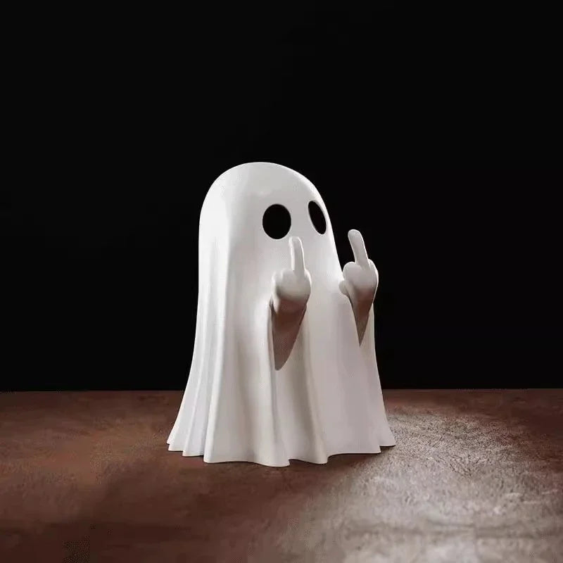 Funny Halloween Ghost Statue with Middle Finger Ornament - Small Home Decor
