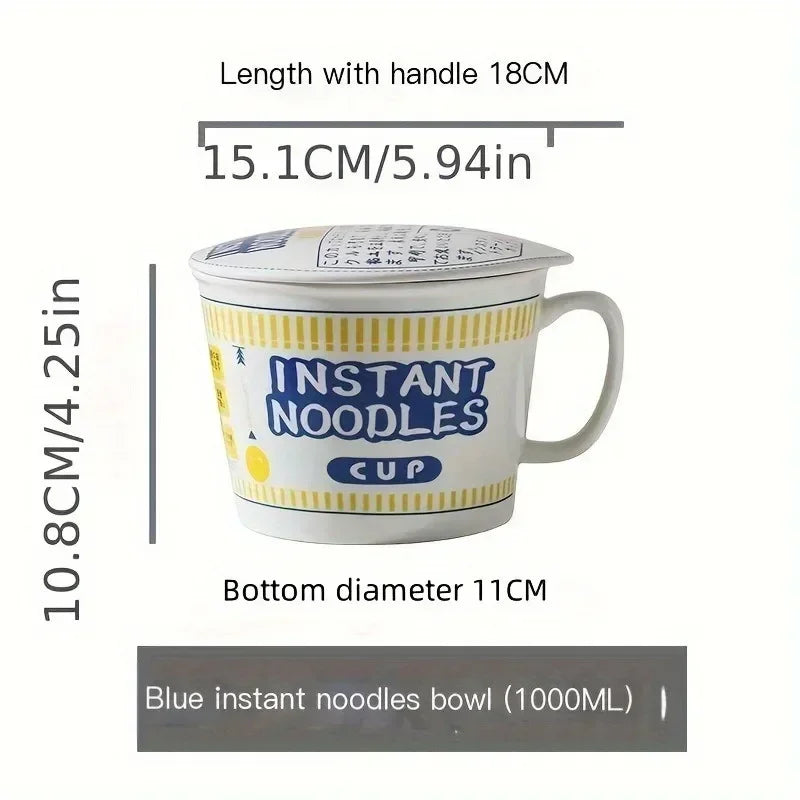 Large Capacity Ceramic Instant Noodle Bowl with Cover for Hot Meals - Multiple Colors