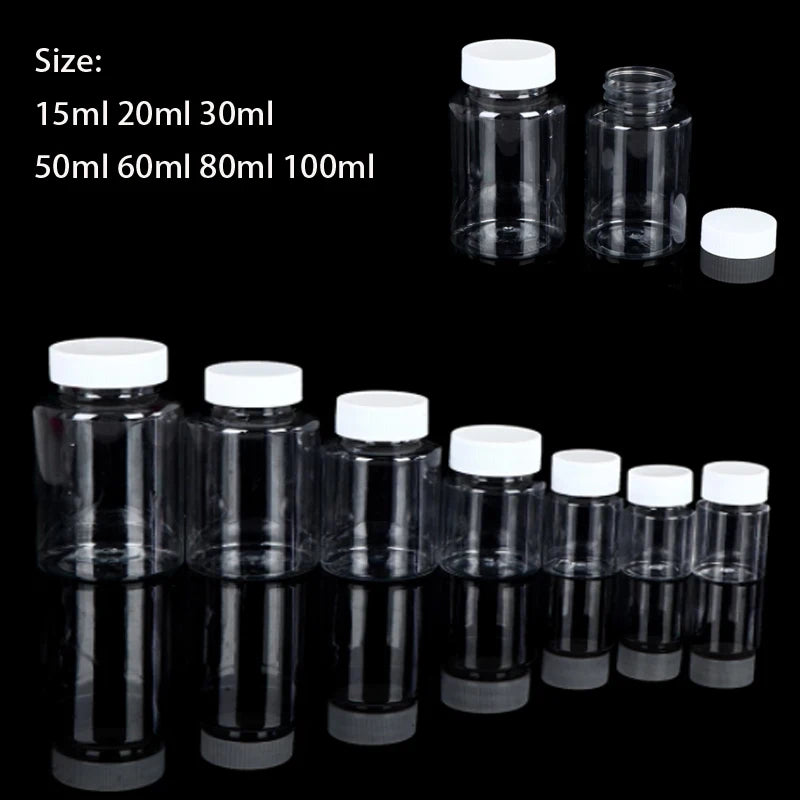 Refillable Plastic PET Bottles Set - 15ml to 100ml, Seal Cap, Multiple Colors