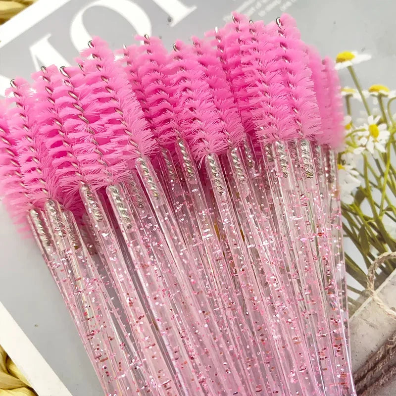 Disposable Makeup Brushes Set - 50 Pack Eyelash & Eyebrow Applicators with Diamond Handles