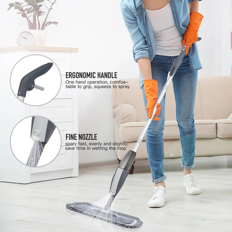 Magic Spray Mop for Wooden Floors with Reusable Microfiber Pads 360° Handle Home Cleaning Tool