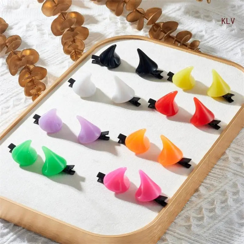 Colorful Devil Horn Hair Clips for Halloween Cosplay Party Accessories