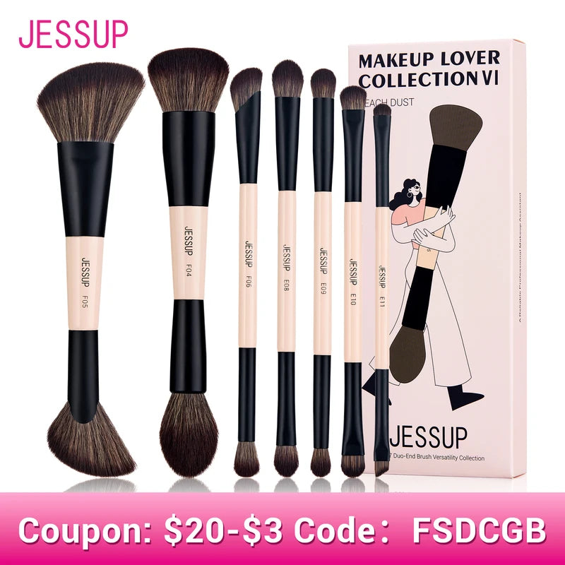 Jessup Makeup Brush Set 3/5/7 Pieces Double Sided Face & Eye Brushes Cruelty-Free