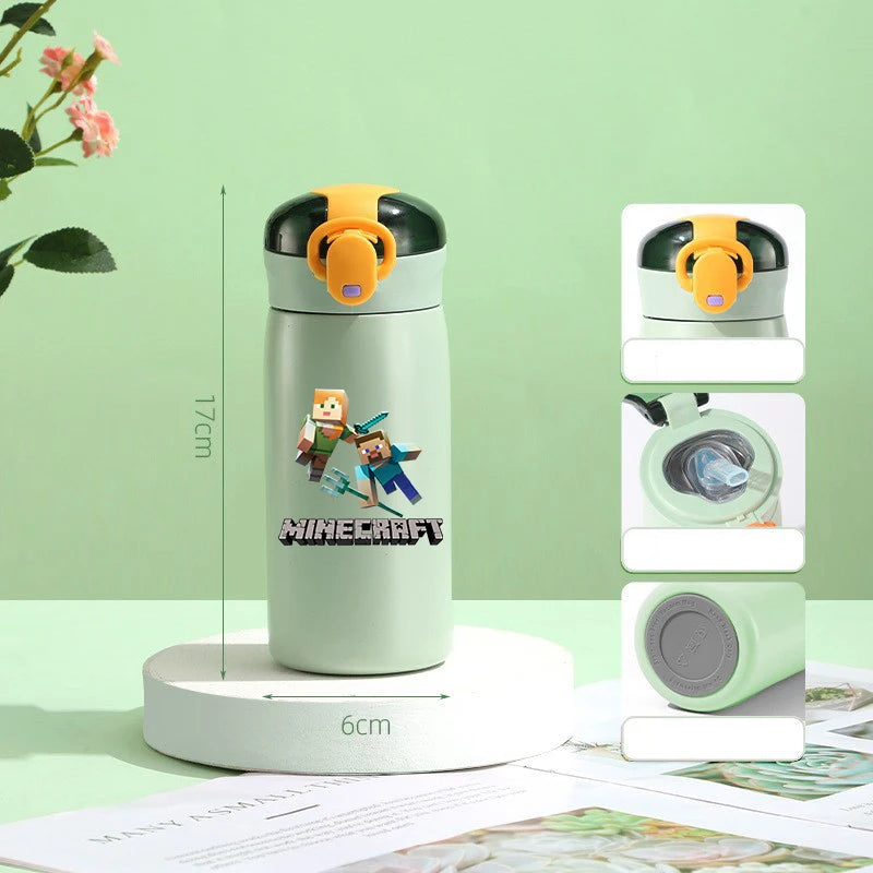 460ml Insulated Stainless Steel Water Bottle - Game Theme Travel Cup with Straw
