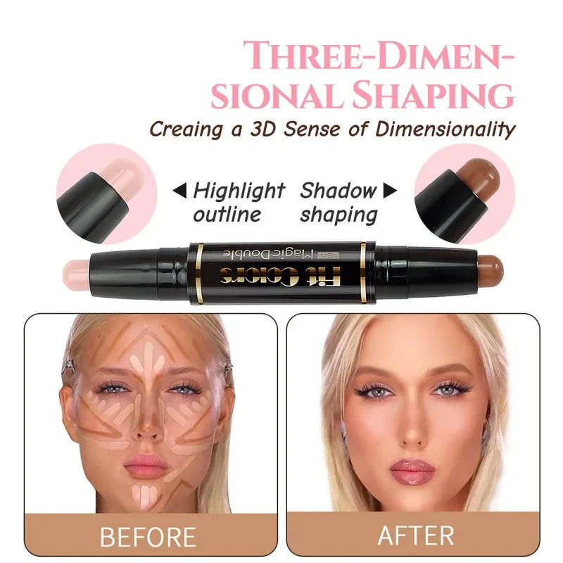 Double-Head Contouring & Highlight Stick for Face Makeup - Bronzer & Concealer Pen
