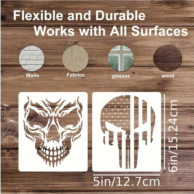 16 Pcs 5x6 Inch Skull Fire Stencils for Painting Wood Wall Canvas Halloween Decor