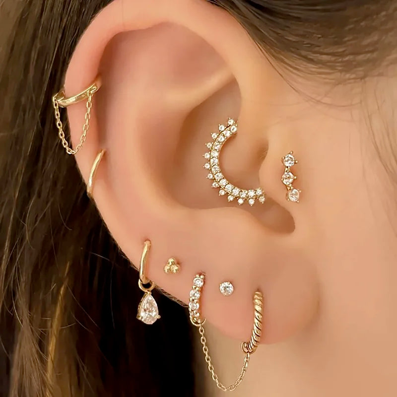 Little Star Moon Snake Crystal Charms Pendant Helix Daith Earrings for Women