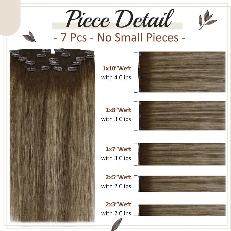 Full Shine Human Hair Clip-In Extensions 7PCS - Natural Straight & Wavy Hair