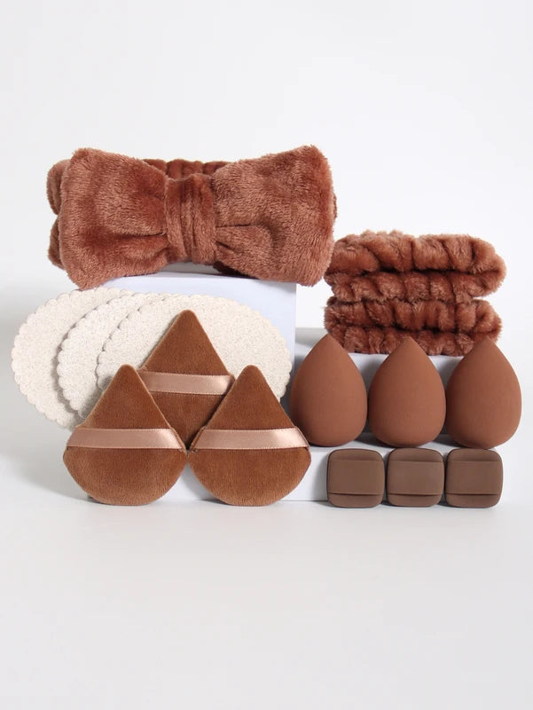 15pcs Makeup Sponge Set with Face Headband & Wristband - Cosmetic Blenders & Beauty Egg Applicators