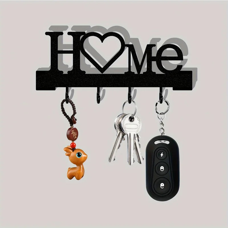 Home Love Shaped Key Holder with Hooks Wall Mount Metal Organizer for Living Room Decor
